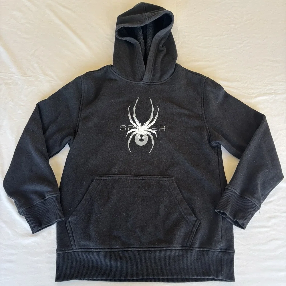 Lot of 2 Spyder Youth Boys Base Camp Pullover Hoodies Black & Blue Size M 10/12